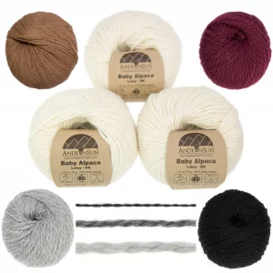 (Set Of 3 - Solid Color)100% Baby Alpaca Yarn Not Wool [328 Yards Total] Ivory, 3 Dk