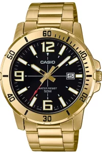 Casio MTP-VD01G-1BV Men's Enticer Gold Tone Stainless Steel Black Dial Casual Analog Sporty Watch
