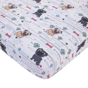 Disney Puppy Dog Pals Puppy Pals Fun White, Blue, & Green 2Piece Toddler Sheet Set - Fitted Bottom Sheet & Reversible Pillowcase, Blue, Green, Grey,