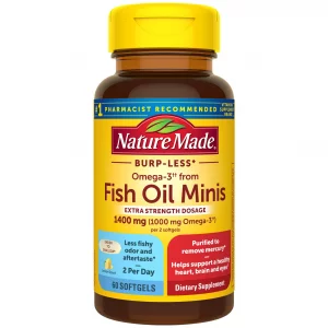 Nature Made Extra Strength Burp Less Omega 3 Fish Oil 1400 Mg Minis, Fish Oil Supplements As Ethyl Esters For Healthy Heart, Brain And Eyes Support,