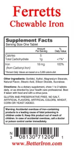 Ferretts Chewable Iron Supplement (Carbonyl Iron) 60 Tablets