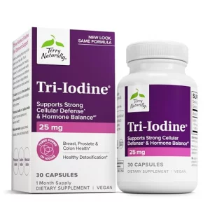 Terry Naturally Tri-Iodine 25 Mg - 25000 Mcg Iodine, 30 Vegan Capsules - Supports Hormone Balance, Promotes Breast & Prostate Health - Non-Gmo, Glute