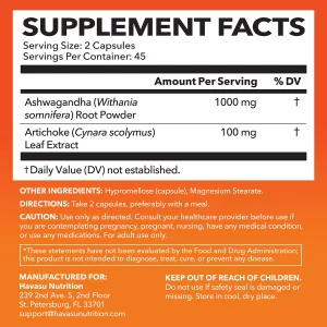 Havasu Nutrition Ashwagandha Capsules With Artichoke Extract To Support Stress Response & Mood Support (1000 Mg)