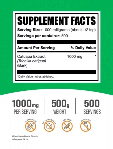Bulksupplements.Com Catuaba Extract Powder - Sourced From Catuaba Bark, For Energy Support - Gluten Free, No Added Sugar - 1000Mg Per Serving, 500 Se