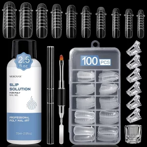 Morovan Slip Solution For Poly Gel: 2.5Oz Nail Slip Solution Anti-Stick Gel Solution Liquid With Dual-Ended Brush Poly Gel Liquid For Beginner