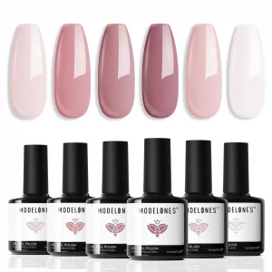 Modelones Gel Nail Polish Set - 6 Colors Nude Pink Gel Polish Set Summer Light Neutral Pink Nail Polish White Barely Pink Soak Off Led Gel Nail Start