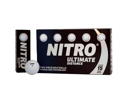 Nitro Long Distance High-Durability Golf Balls (15PK) All Levels Ultimate Distance Titanium Core High Velocity Great Stop & Sticking Ability Golf Bal