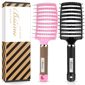 Hair Brush Set, Curved Vented Detangling Hair Brushes for Women Men Kids, Professional Vent Styling Brush for Wet Dry Curly Thick Straight Hair Fast