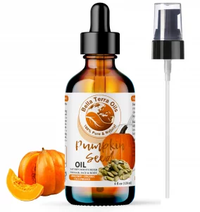 Bella Terra Oils Pumpkin Seed Oil. 4Oz. 100% Pure. Cold-Pressed. Unrefined. Chemical-Free. Rich In Zinc And Vitamin C. Deeply Hydrating. Natural Mois