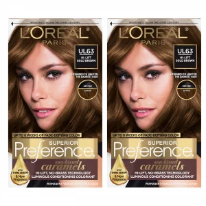 L'Oreal Paris Superior Preference Fade-Defying + Shine Permanent Hair Color, U163 Hi-Lift Golden Brown, 2 Count Hair Dye