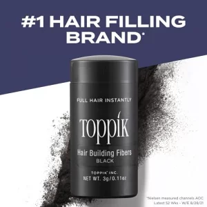 Toppik Hair Building Fibers, Black, 12G Fill In Fine Or Thinning Hair Instantly Thicker, Fuller Looking Hair 9 Shades For Men Women