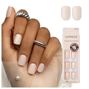 Kiss Impress Color Press-On Nails, Gel Nail Kit, Purefit Technology, Short Length, Point Pink , Polish-Free Solid Color Manicure, Includes Prep