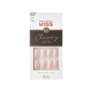Kiss Classy French Nail Manicure Kit With Gel Finish, Medium, Coffin Shaped, Includes Pink Nail Glue (Net Wt. 2 G / 0.07Oz.), Mini Nail File, Manicur