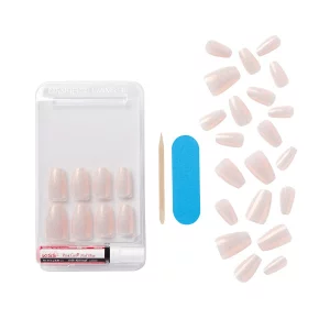 Kiss Classy French Nail Manicure Kit With Gel Finish, Medium, Coffin Shaped, Includes Pink Nail Glue (Net Wt. 2 G / 0.07Oz.), Mini Nail File, Manicur