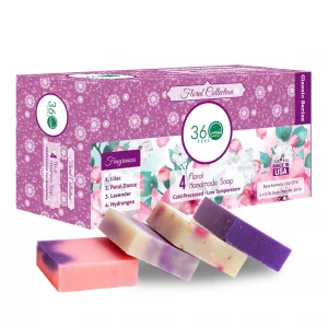 360Feel Floral 4 large Soap bar - Flower scents Lavender, Lilac, Hydrangea - Anniversary Wedding Gift Set - Handmade Natural Organic with Essential O