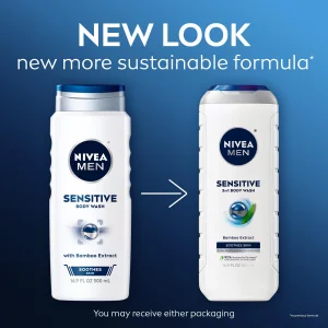 NIVEA MEN Sensitive Body Wash with Bamboo Extract, 3 Pack of 16.9 Fl Oz Bottles