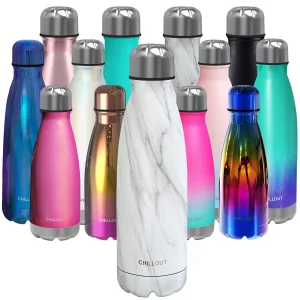 CHILLOUT LIFE Stainless Steel Water Bottle: 17 oz Double Wall Insulated Cola Bottle Shape for Cold and Warm Drinks, BPA Free Metal Sports Bottle