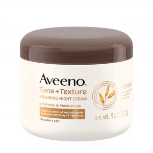 Aveeno Tone + Texture Renewing Night Cream With Prebiotic Oat, Gentle Cream Exfoliates & Moisturizes Sensitive Skin, Instantly Softens & Smooths & In