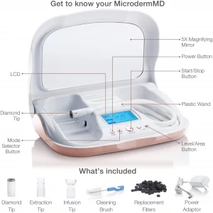 Trophy Skin MicrodermMD - At Home Microdermabrasion Kit - Anti Aging and Acne Treatment - Contains Real Diamond and Pore Extractor Tips to Rejuvenate
