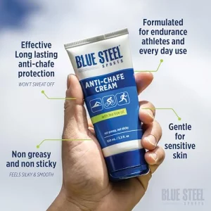 Blue Steel Sports Anti-Chafe Cream with Natural Tea Tree Oil | Water and Sweat Resistant | Non Sticky and Non Greasy