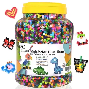 23,000 pcs Fuse Beads Kit for Kids Crafts, 30 Colors Iron Beads Set with 3 Pegboards, 5 Ironing Paper, 10 Patterns, Gifts for Birthday Christmas, Mul