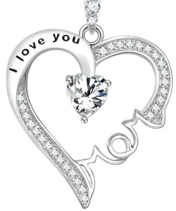 Elda & Co. Birthday Gifts For Mom I Love You Mom Necklace Sterling Silver Simulated Diamond Jewelry Love Heart Pendant Necklace For Mother