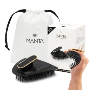 Manta Hair Hairbrush - Fully Flexible Hair Brush - Gentle Brush That Helps Prevent Hair Breakage - Scalp Care Massager and Detangler (Black-Gold)