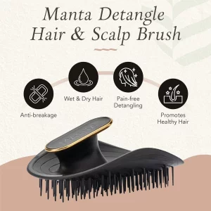 Manta Hair Hairbrush - Fully Flexible Hair Brush - Gentle Brush That Helps Prevent Hair Breakage - Scalp Care Massager and Detangler (Black-Gold)