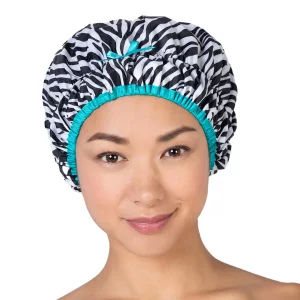 Reusable Shower Cap & Bath Cap & Lined, Oversized Waterproof Shower Caps Large Designed for all Hair Lengths with PEVA Lining & Elastic Band Stretch