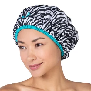 Reusable Shower Cap & Bath Cap & Lined, Oversized Waterproof Shower Caps Large Designed for all Hair Lengths with PEVA Lining & Elastic Band Stretch