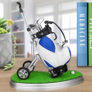 10L0L Golf pen holder with 3 Pieces Golf Club Pens Set Unique Golf Golf Desk Decor Gifts Souvenirs for Men - Blue + White
