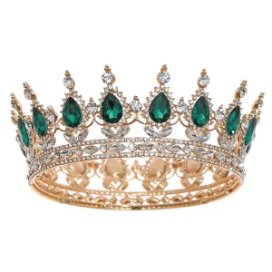 Yovic Baroque Wedding Crown Rhinestone Bridal Crown and Tiara Crystal Bride Crowns Costume Party Hair Accessories for Women and Girls(Gold+Green)