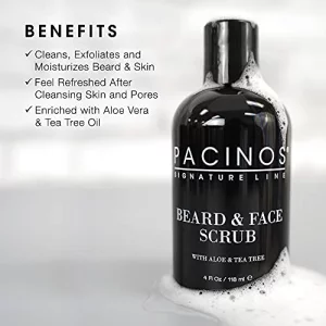 Pacinos Beard and Face Scrub Shave System - Natural Shampoo with Aloe Vera and Tea Tree Extract, Removes Impurities, Organic, 4 fl. oz.