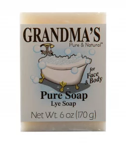 Grandma's Pure Lye Soap Bar - Unscented Face & Body Wash Cleans with No Detergens, Dyes & Fragrances - 6 Ounce (Pack of 1) - 60018