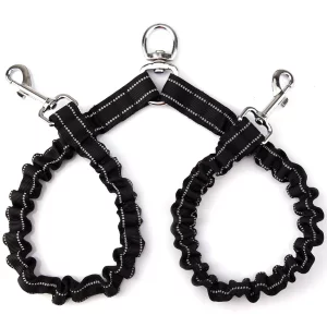 Pet Dog Double Leashes - No Tangle Dog Leash Coupler, Comfortable Shock Absorbing Reflective Bungee Lead for Nighttime Safety, Dual Dog Training Leas