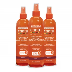 Cantu Comeback Curl Next Day Curl Revitalizer for Natural Hair with Pure Shea Butter, 12 fl oz (Pack of 3) (Packaging May Vary)
