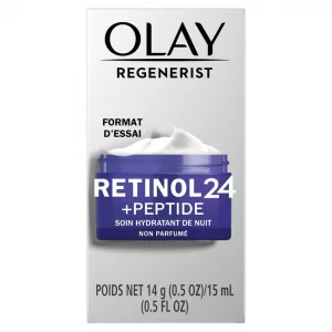 Olay Regenerist Retinol 24 + Peptide Night Face Moisturizer, Fragrance-Free, Trial Size 0.5 Oz