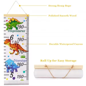 Beinou Baby Growth Chart Ruler for Kids Wood Frame Height Measure Chart 7.9in x 79in Canvas Hanging Height Growth Chart