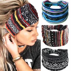 Gortin Boho Headbands Stretch Wide Hair Bands Black Elastic Yoga Sweatband Knoted Turban Headband Cloth Twist Head Wraps Stylish Head Bands for Women