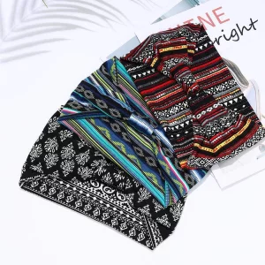 Gortin Boho Headbands Stretch Wide Hair Bands Black Elastic Yoga Sweatband Knoted Turban Headband Cloth Twist Head Wraps Stylish Head Bands for Women