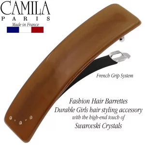 Camila Paris CP3443 French Hair Barrette Clip for Girls, Caramel, Rubberized Automatic Clasp Strong Hold Grip Hair Clips for Women, No Slip and Durab
