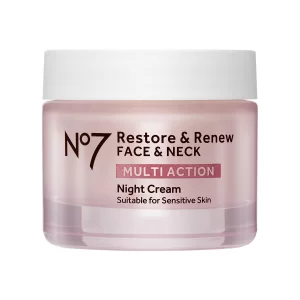 No7 Restore & Renew Multi Action Face & Neck Night Cream - Collagen Peptide Anti Aging Face Cream - Hydrating Hyaluronic Acid Night Cream - Shea Butt