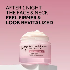 No7 Restore & Renew Multi Action Face & Neck Night Cream - Collagen Peptide Anti Aging Face Cream - Hydrating Hyaluronic Acid Night Cream - Shea Butt