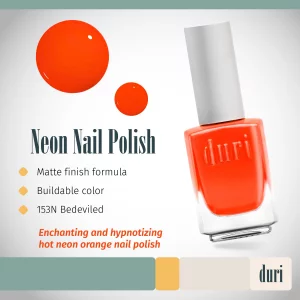 duri Nail Polish, 153N Bedeviled, Hot Neon Orange, Matte Finish, Full Coverage, Quick Drying, 0.45 Fl Oz by Duri Cosmetics