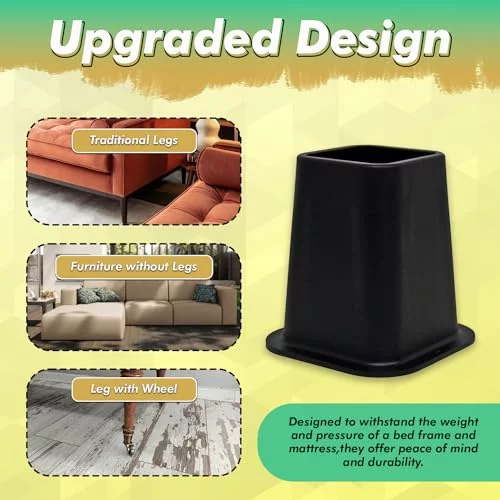 Kings Brand Furniture 6 Inch Bed Risers - Set of 4 Black Furniture ...
