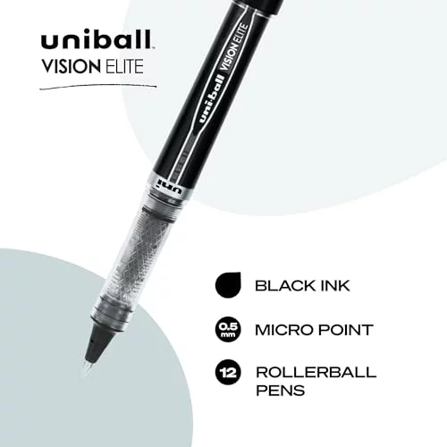 thumbnail interactive-video image 1 of Uni-ball Vision Elite Rollerball Pens, Fine Point 0.5mm, Black Ink, 12-Count Pack 1 of 4