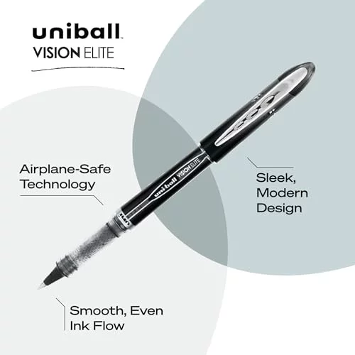 uni-ball Vision Needle Rollerball Pens Fine Point Micro Tip, 0.5mm, Black, 12 Pack