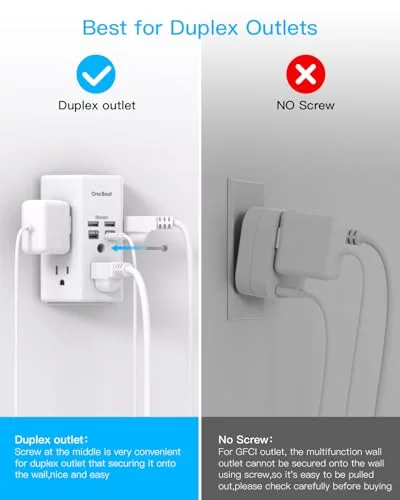 Power Bar Surge Protector – 5 Outlets & 4 USB Ports (2 USB-C), 1800J, 3-Sided Wall Plug For Home Office Dorm
