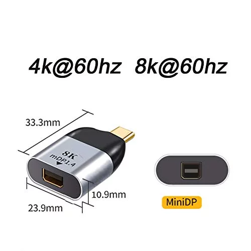 chenyang USB C naar Mini DisplayPort korte kabel, ondersteunt 4K @60HZ, 1440P @60HZ, 1080P @60HZ, compatibel met Thunderbolt3/4