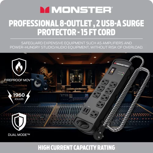 Monster Pro MI Professional Surge Protector Power Strip with Fireproof ...